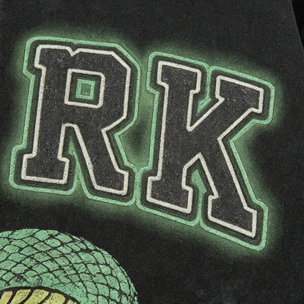 Custom Washed Snake Graphic Varsity Bomber Jacket - Style 07DD01 - product detail view 7 Custom Washed Snake Graphic Varsity Bomber Jacket - Style 07DD01 - product detail view 7