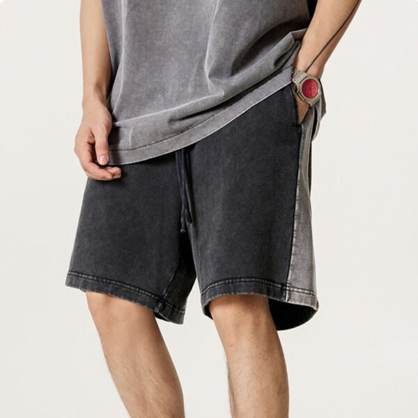 Custom Washed Spliced Panel Cotton Shorts - Style 5A0432 - product detail view 3