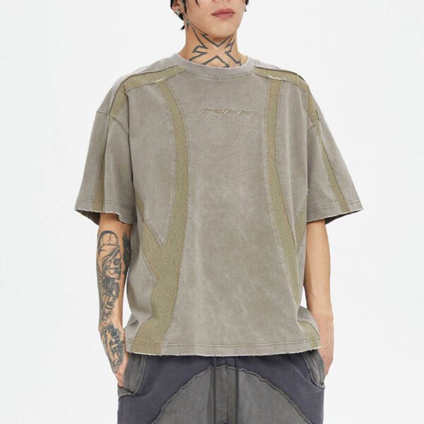 Custom Vintage Washed Spliced Panel T-Shirt - Style 0F0B31