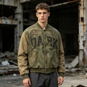 Custom Washed Spliced Varsity Jacket - Style A71CA6
