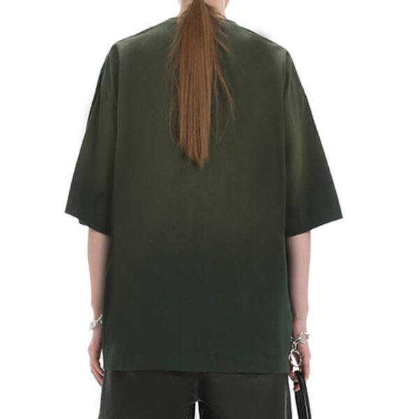 Custom Washed Streetwear Recovery Shorts - Style DF965D Back view of an oversized green ombre washed effect t-shirt