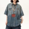 Custom Washed Striped Denim Overshirt - Style 7D0433 Custom Washed Striped Denim Overshirt - Style 7D0433