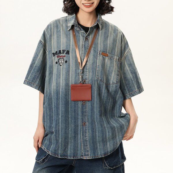 Custom Washed Striped Denim Overshirt - Style 7D0433 Custom Washed Striped Denim Overshirt - Style 7D0433
