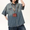 Custom Washed Striped Denim Overshirt - Style 7D0433 - product detail view 2 Custom Washed Striped Denim Overshirt - Style 7D0433 - product detail view 2