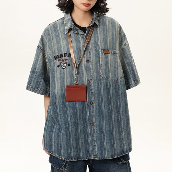Custom Washed Striped Denim Overshirt - Style 7D0433 - product detail view 3 Custom Washed Striped Denim Overshirt - Style 7D0433 - product detail view 3