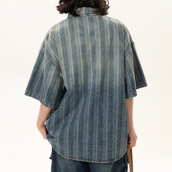 Custom Washed Striped Denim Overshirt - Style 7D0433 - product detail view 4 Custom Washed Striped Denim Overshirt - Style 7D0433 - product detail view 4