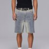 Custom Washed Studded Denim Shorts - Style 02B523 Man wearing custom washed studded denim shorts