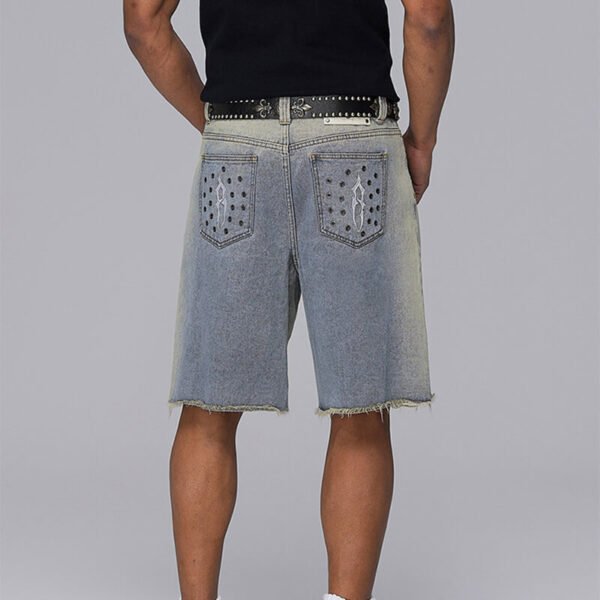 Custom Washed Studded Denim Shorts - Style 02B523 - product detail view 2 Custom Washed Studded Denim Shorts - Style 02B523 - product detail view 2