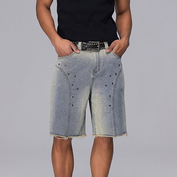 Custom Washed Studded Denim Shorts - Style 02B523 - product detail view 3 Custom Washed Studded Denim Shorts - Style 02B523 - product detail view 3