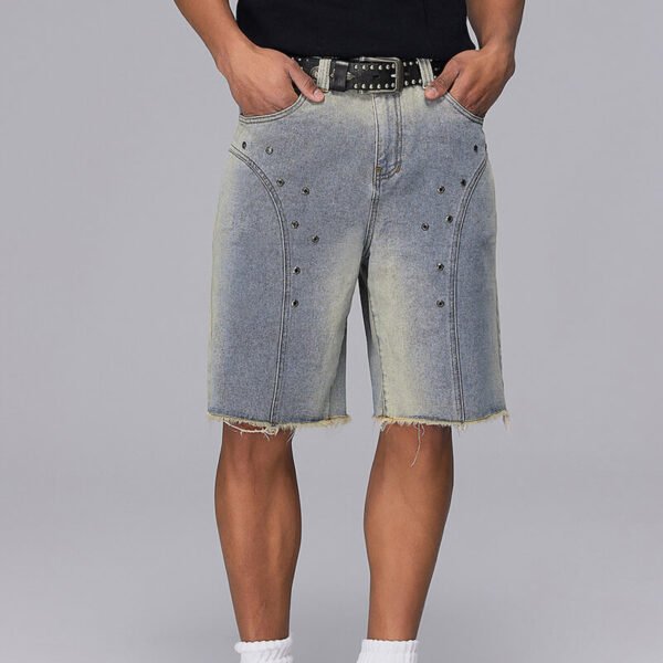 Custom Washed Studded Denim Shorts - Style 02B523 - product detail view 5 Custom Washed Studded Denim Shorts - Style 02B523 - product detail view 5