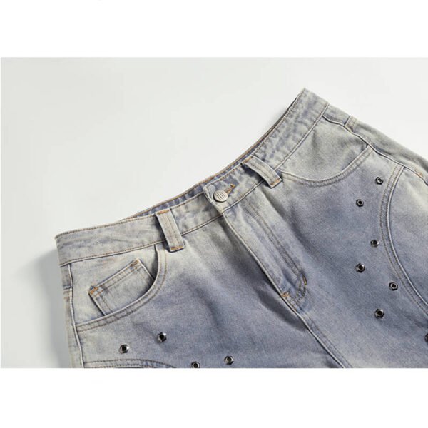 Custom Washed Studded Denim Shorts - Style 02B523 - product detail view 7 Custom Washed Studded Denim Shorts - Style 02B523 - product detail view 7