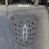 Custom Washed Studded Denim Shorts - Style 02B523 - product detail view 9 Custom Washed Studded Denim Shorts - Style 02B523 - product detail view 9
