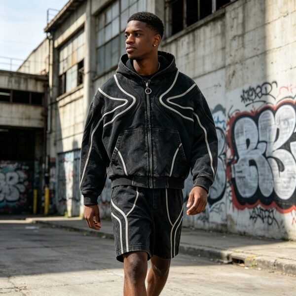 Custom Washed Studded Zip Hoodie Set - Style E61268 - product detail view 7 Custom Washed Studded Zip Hoodie Set - Style E61268 - product detail view 7