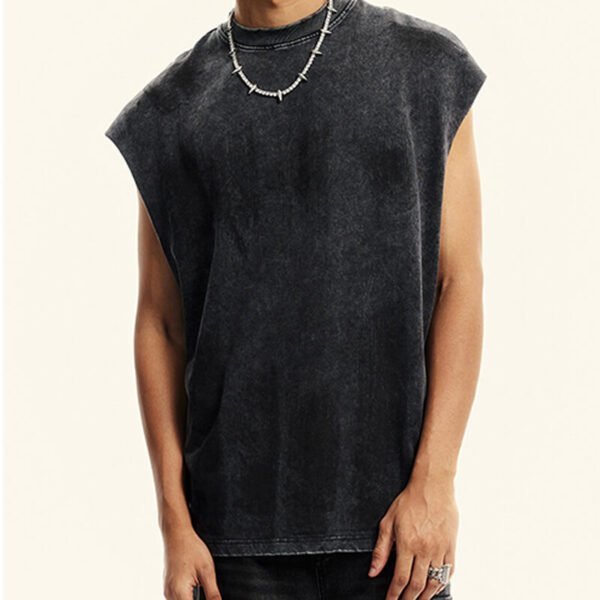 Custom Vintage Washed Oversized Tank Top CUS2403S1530 - Style 36EA49 Man wearing a vintage washed oversized sleeveless tank top