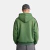 Custom Washed Tape-Trim Hooded Sweatshirt - Style E716A4 Back view of a green washed hooded sweatshirt with tape trim
