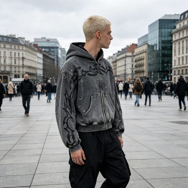 Custom Washed Tribal Graphic Hooded Sweatshirt - Style 9EFB58 - product detail view 6