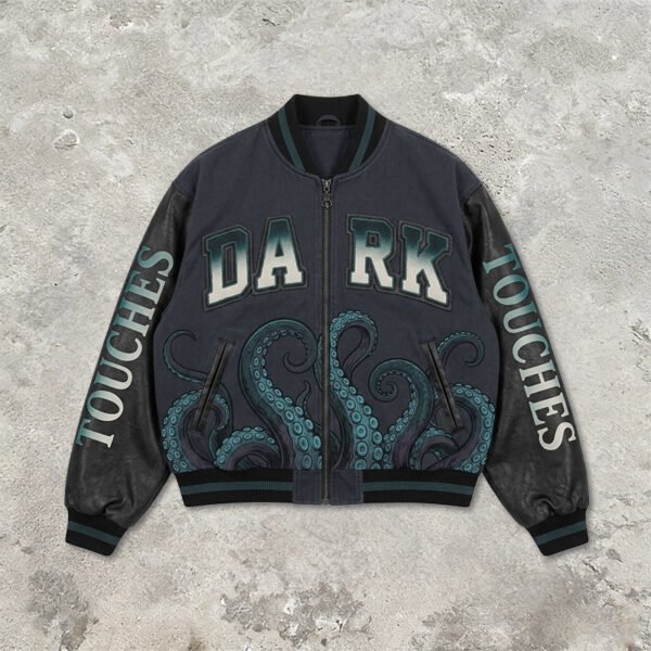 Custom Washed Octopus Applique Varsity Bomber Jacket - Style 2DF636