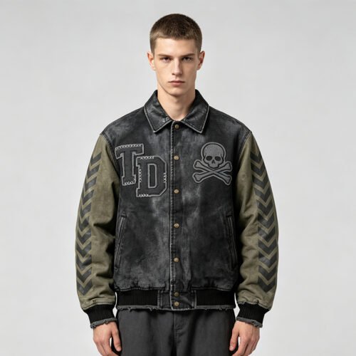 Custom Washed Varsity Jacket with Chevron Sleeves 704-02 - Style BF2F73 Custom Washed Varsity Jacket with Chevron Sleeves 704-02 - Style BF2F73