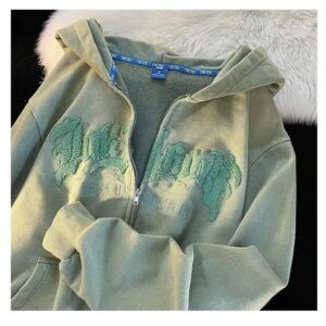 Custom Washed Zip Hoodie with Raised Chest Graphic - Style 655B8F