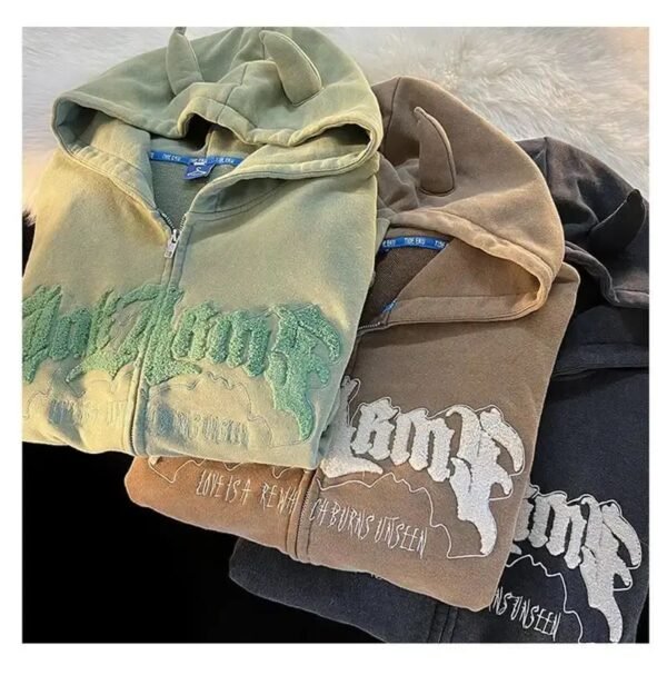 Custom Washed Zip Hoodie with Raised Chest Graphic - Style 655B8F - product detail view 5