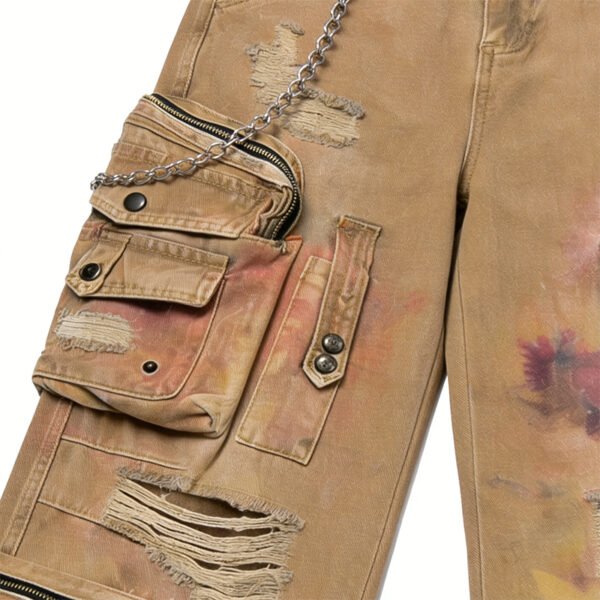 Custom Vintage Wide-Leg Paint-Splatter Cargo Jeans - Style E44090 - product detail view 2