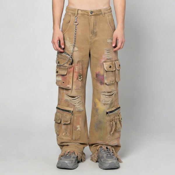 Custom Vintage Wide-Leg Paint-Splatter Cargo Jeans - Style E44090 - product detail view 3