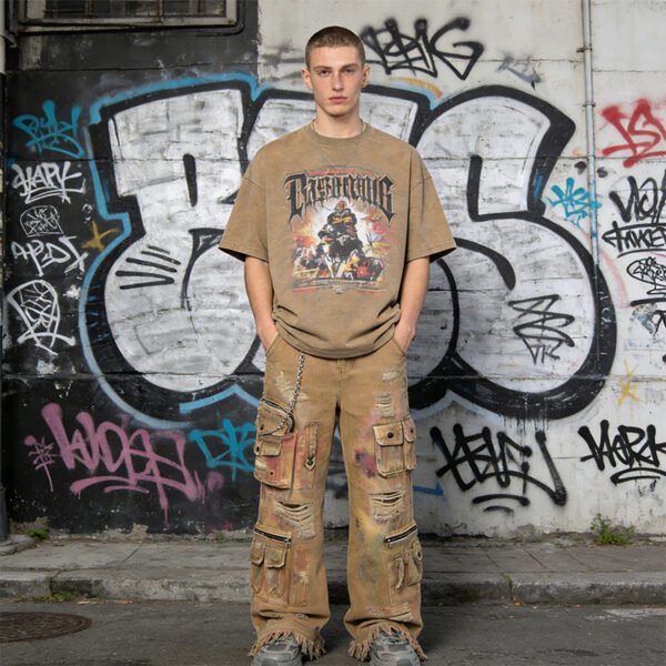 Custom Vintage Wide-Leg Paint-Splatter Cargo Jeans - Style E44090 - product detail view 4