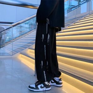 Custom men's wide-leg pants with graphic leg panels
