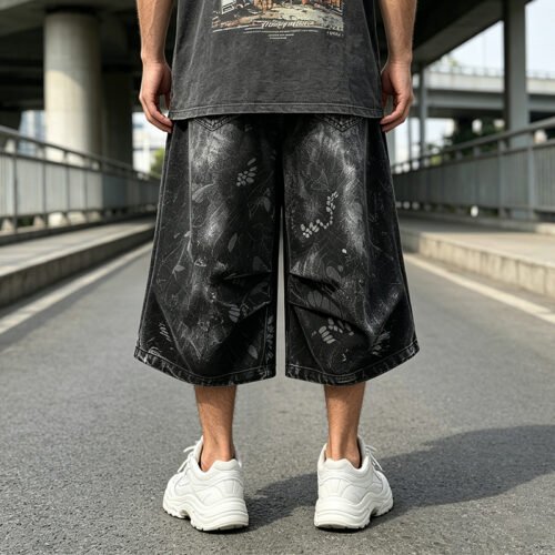 Custom Wide-Leg Washed Denim Cropped Shorts - Style F095E9 Custom Wide-Leg Washed Denim Cropped Shorts - Style F095E9