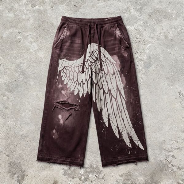 Custom Vintage Wing Graphic Distressed Cropped Pants - Style ED5AF0 - product detail view 2 Custom Vintage Wing Graphic Distressed Cropped Pants - Style ED5AF0 - product detail view 2