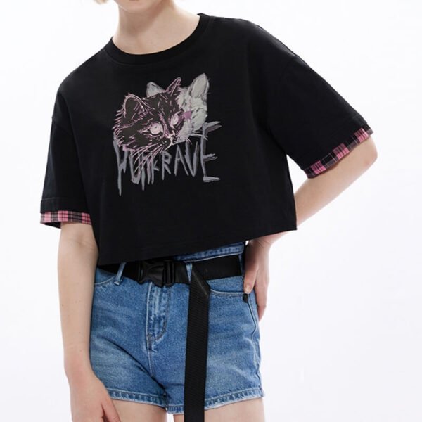 Custom Women's Cat Graphic Contrast-Cuff T-Shirt - Style E04A37 - product detail view 7