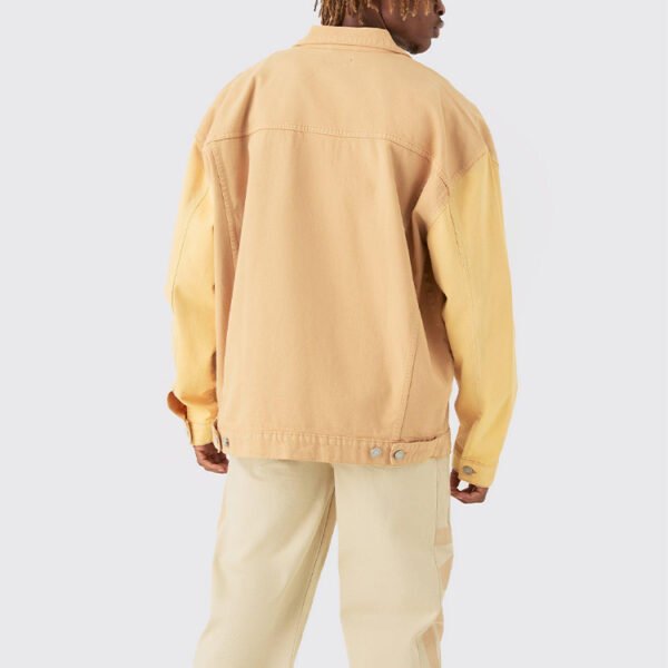 Custom Yellow Denim Trucker Jacket | - Style CD98E2 Two-tone yellow denim trucker jacket with a collared neckline and button front.