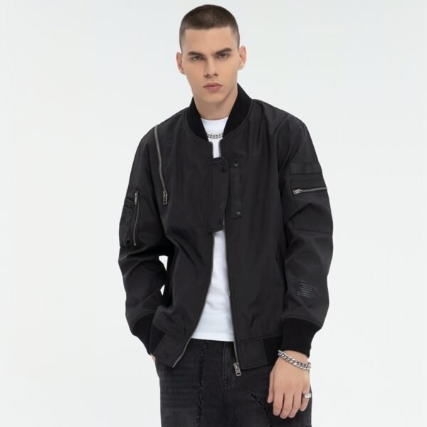 Custom Zip-Detail Bomber Jacket - Style F0E7EE - product detail view 2 Custom Zip-Detail Bomber Jacket - Style F0E7EE - product detail view 2