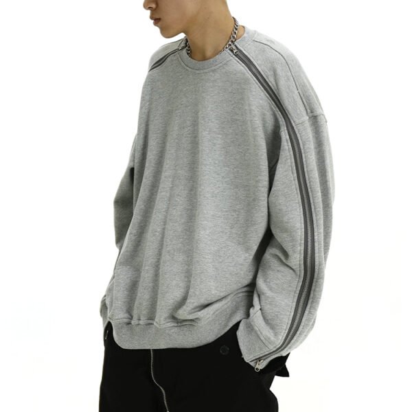 Custom Zip-Detail Relaxed Crewneck Sweatshirt - Style 7203D1 - product detail view 4