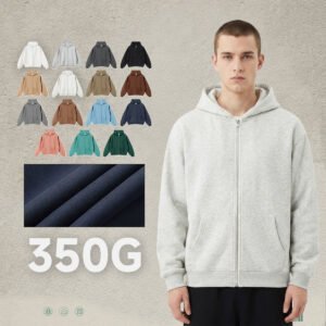 Custom 350G oversized zip-up hoodie with deep kangaroo pocket