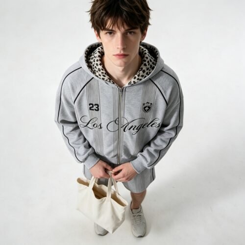 Custom Leopard-Lined Zip Hoodie and Short Set - Style EAA562 Custom Leopard-Lined Zip Hoodie and Short Set - Style EAA562