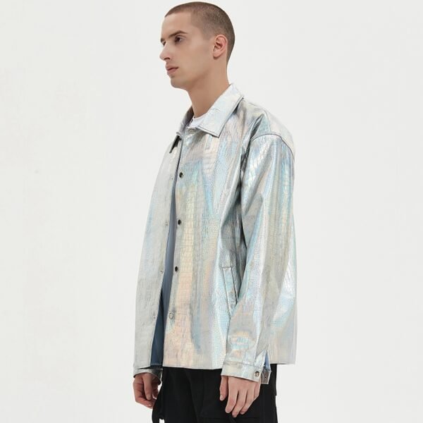 Custom Iridescent Textured Panel-Print Streetwear Jacket - Style 4B9BE8 - product detail view 2
