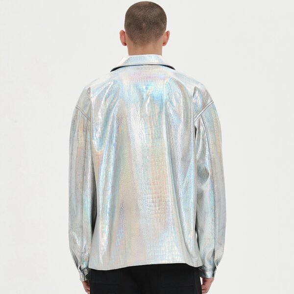 Custom Iridescent Textured Panel-Print Streetwear Jacket - Style 4B9BE8 - product detail view 4