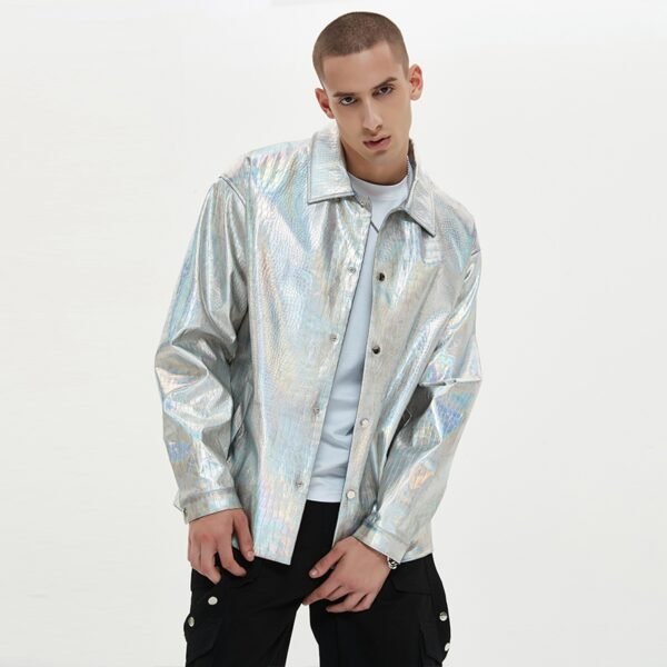 Custom Iridescent Textured Panel-Print Streetwear Jacket - Style 4B9BE8 - product detail view 6