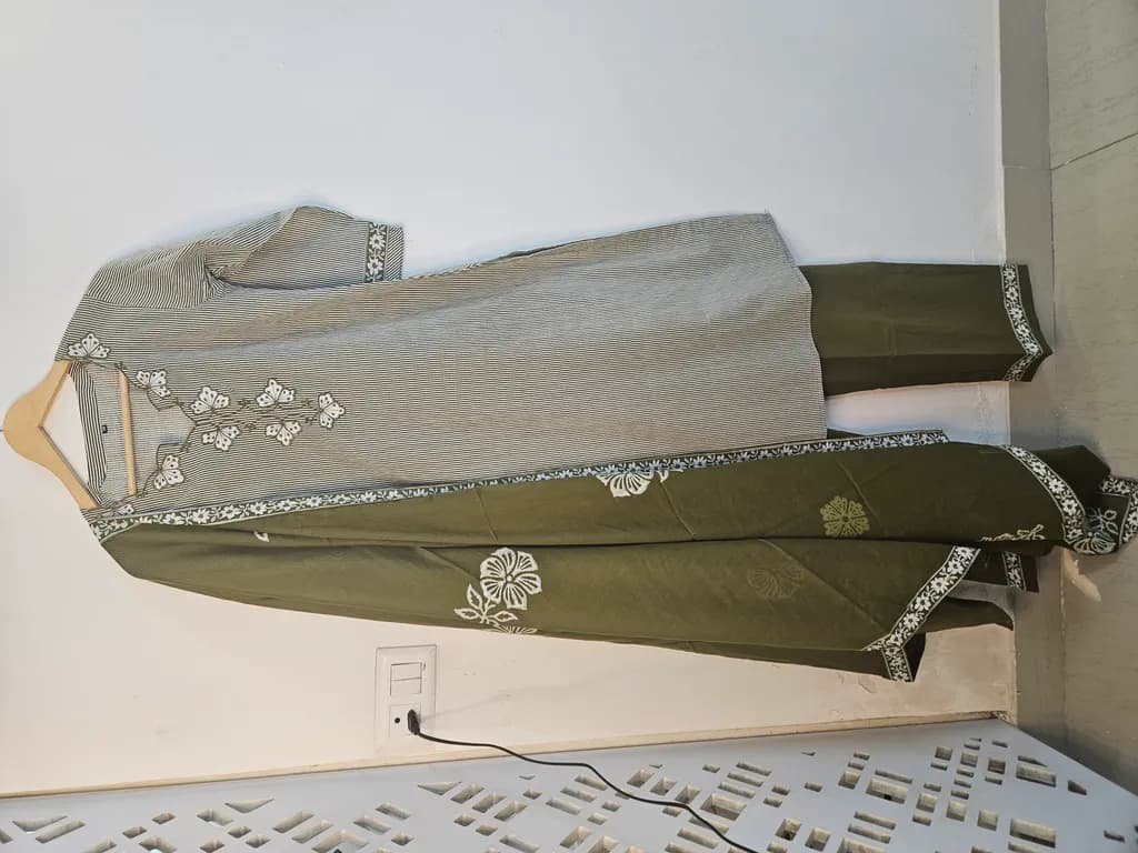 Striped and embroidered womenswear set with floral accents
