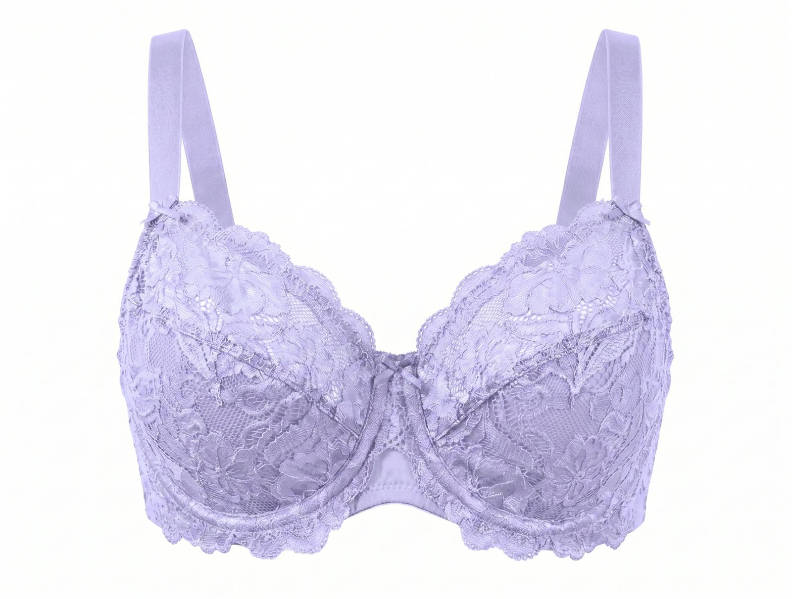 Light purple lace bra with adjustable straps and underwire