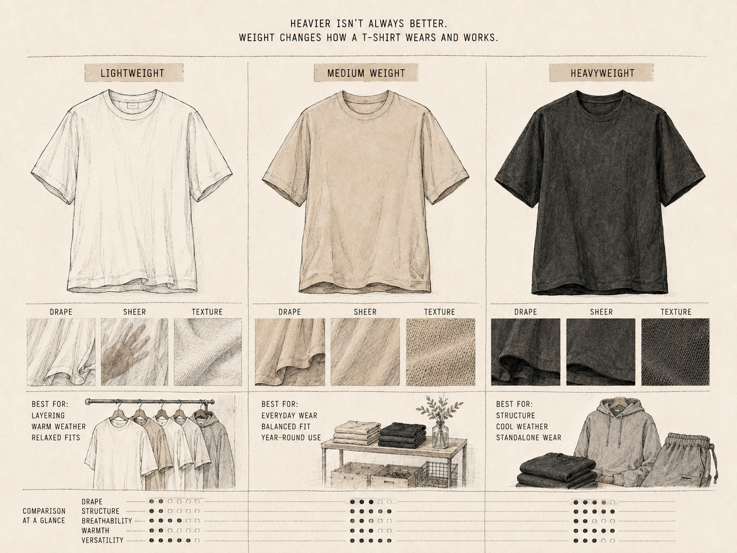 Comparison of t-shirt weights and properties