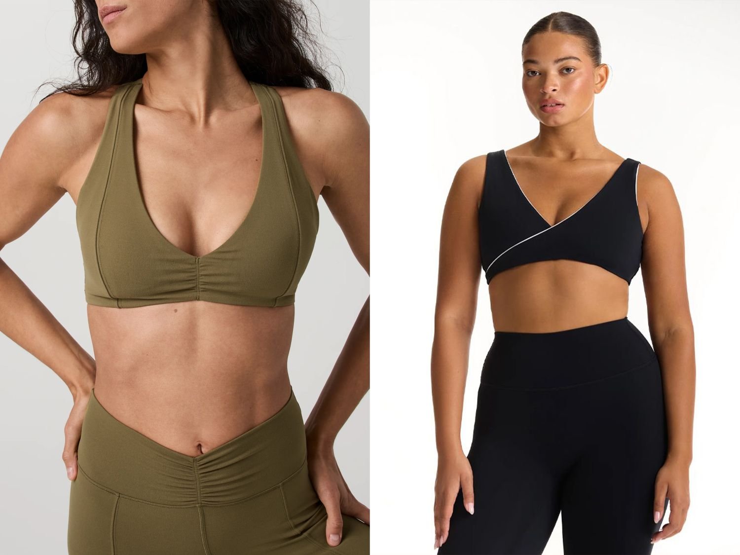 woman in olive green sports bra and leggings