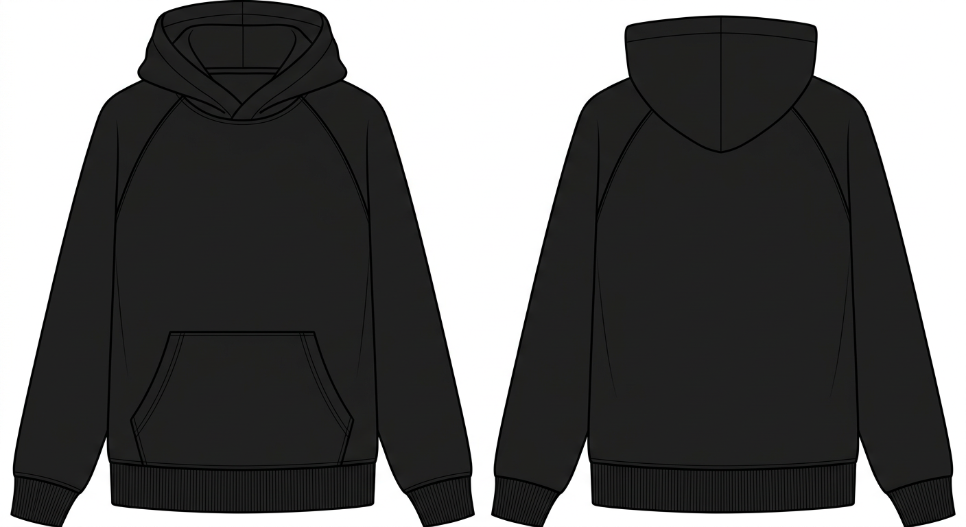 front and back view of a black hoodie