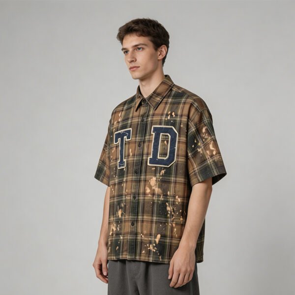 Custom Vintage Plaid Spray-Dyed Embroidered Shirt - Style 56FC14 - product detail view 3 Custom Vintage Plaid Spray-Dyed Embroidered Shirt - Style 56FC14 - product detail view 3