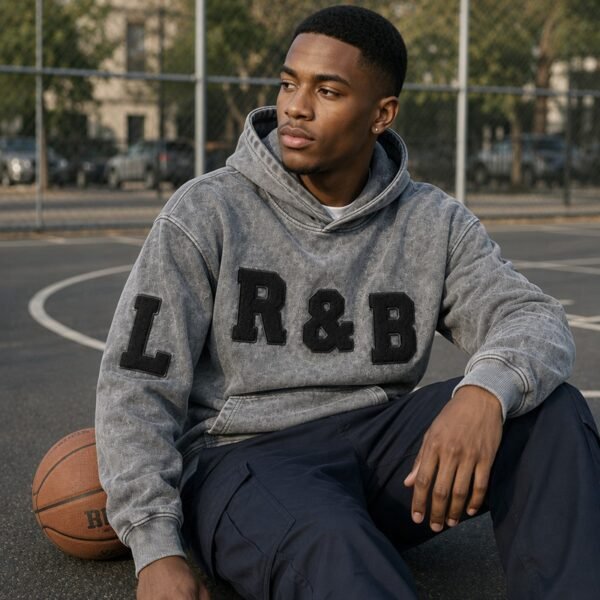 Custom Washed Applique Pullover Hoodie - Style C3B428 - product detail view 4 Custom Washed Applique Pullover Hoodie - Style C3B428 - product detail view 4